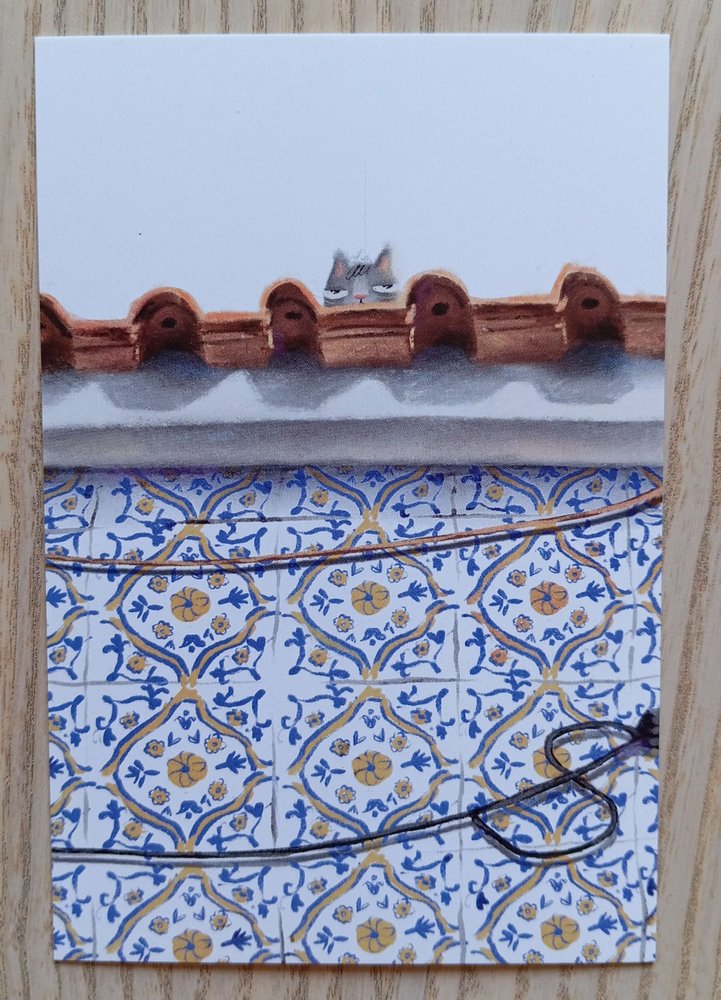 A Portuguese Azulejo House with a Cat on the Roof 🐈 front