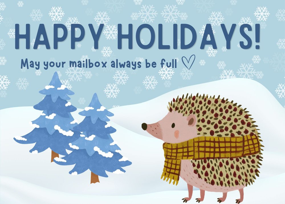 My hedgehog / holiday card design front